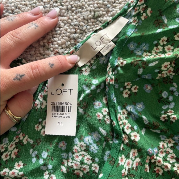 LOFT Green and White Puff Sleeve Wrap Crop Blouse - Picture 3 of 6